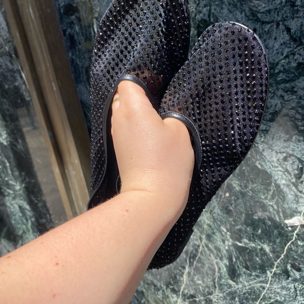 Dear Frances Black Jeweled Slip-On Flats